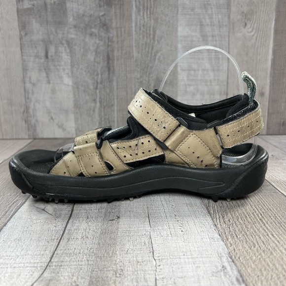 FootJoy FJ GreenJoy Men's Leather Golf Sandals Spikes Tan Beige Size 7M 48786 - Picture 8 of 13